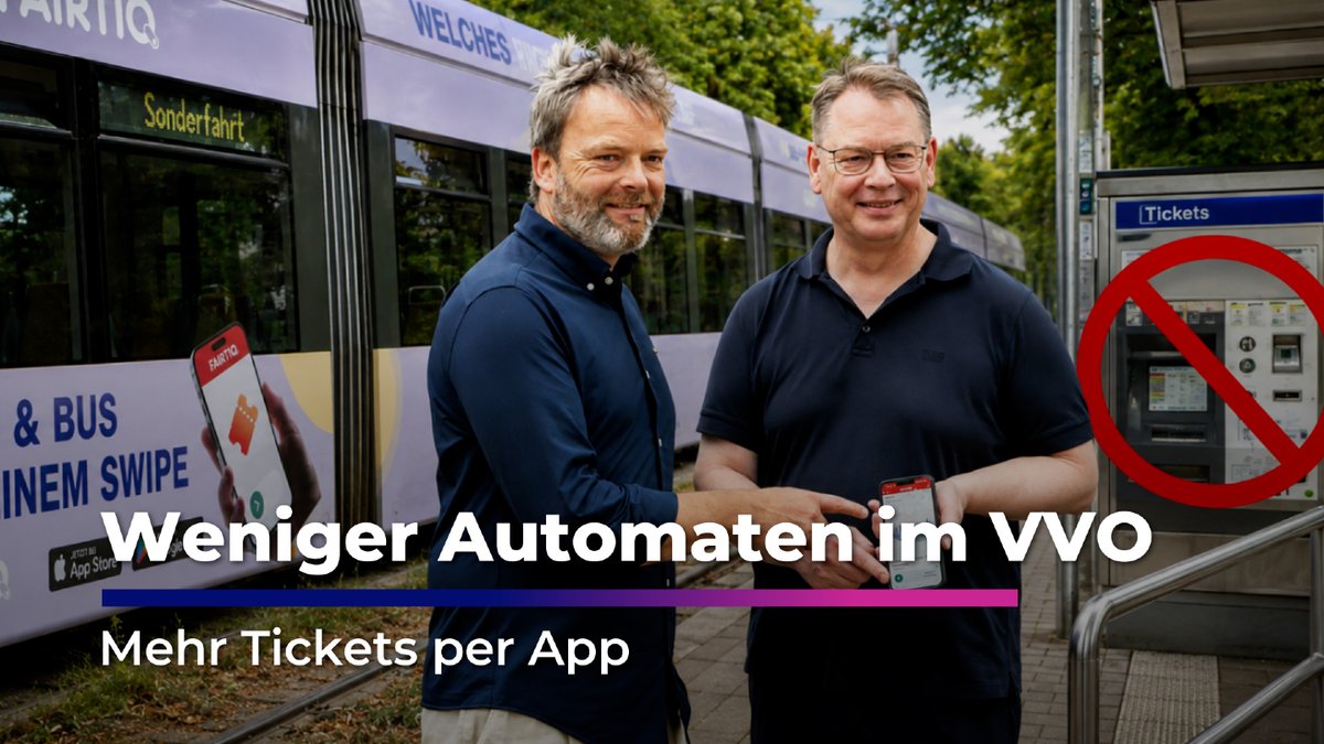 DresdenNews's tweet photo. 📱 Einchecken statt Ticket ziehen: DVB und VVO setzen stärker auf den digitalen Fahrkartenkauf. Gleichzeitig könnten in der Region künftig weniger Automaten stehen. 🚋
👉https://t.co/YM0aWWHtQ3
#Dresden #DVB #VVO #FAIRTIQ #ÖPNV https://t.co/qYtuFtbCz4