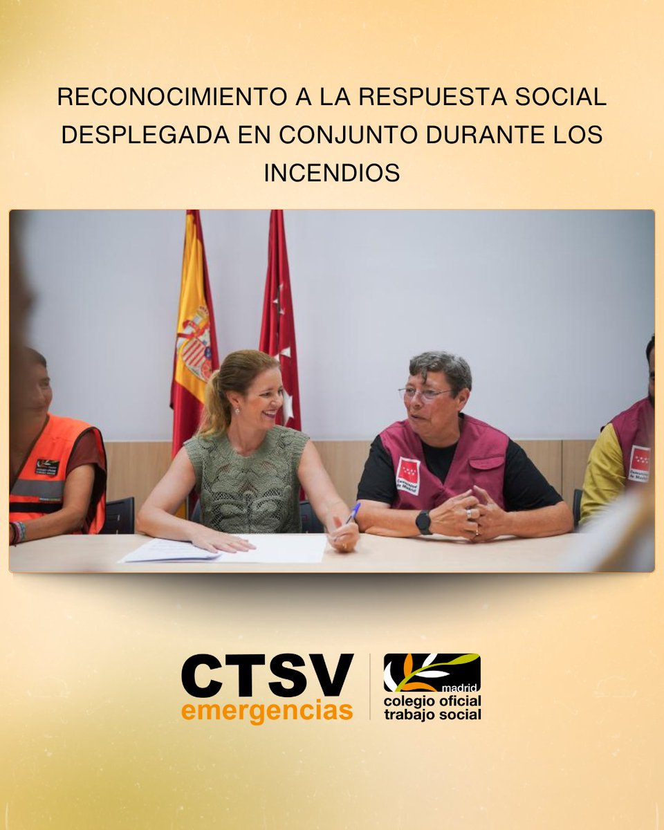 ColegioTSMadrid's tweet photo. 🤝 El #CTSV del COTS Madrid presente en el reconocimiento al Servicio de Emergencias Sociales de la @ComunidadMadrid tras la reciente emergencia por incendios.
25 profesionales voluntarias del #TrabajoSocial reforzaron el dispositivo prestando apoyo, orientación, acompañamiento y triaje social a las personas afectadas.
💚 Gracias a todas las voluntarias y al trabajo coordinado de los equipos de emergencia.
#COTSMadrid #EmergenciasSociales #Voluntariado #ServiciosSociales