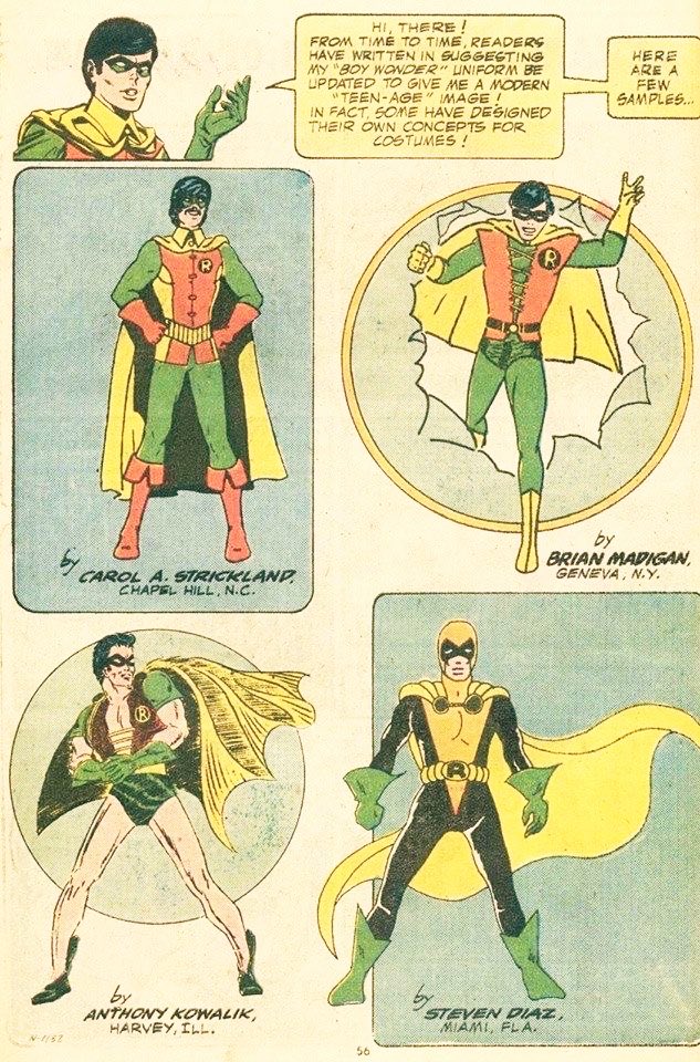 Charlton_Hero's tweet photo. #Robin’s costume was always a point of contentious debate over the years! Here are some pitches on fan designed updates to the boy wonders attire. Future #Batman artists extraordinaire #NormBreyfogle even took a swing at bat! Do you like any of these designs? https://t.co/HOGNmzC51B