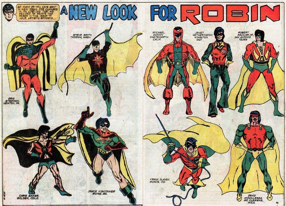 Charlton_Hero's tweet photo. #Robin’s costume was always a point of contentious debate over the years! Here are some pitches on fan designed updates to the boy wonders attire. Future #Batman artists extraordinaire #NormBreyfogle even took a swing at bat! Do you like any of these designs? https://t.co/HOGNmzC51B