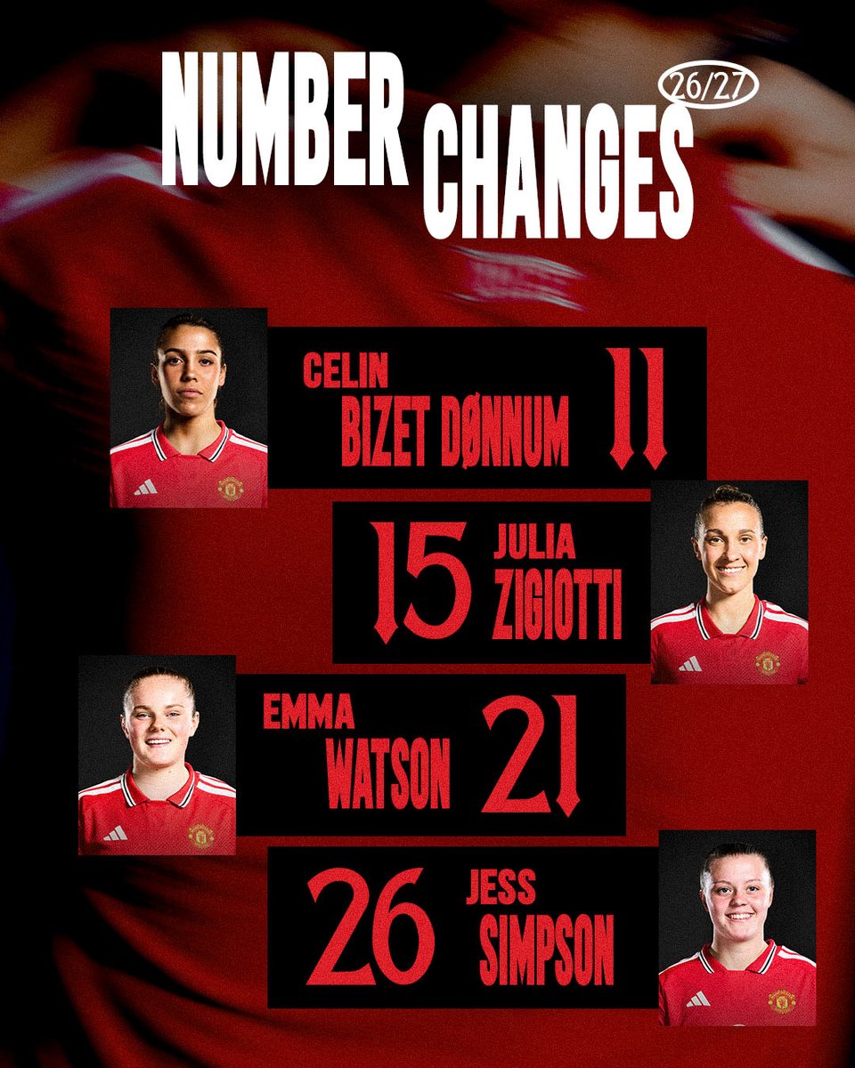 ManUtdWomen's tweet photo. Four Reds will wear 🆕 numbers this season 👀

See our full list 📋➡️ https://t.co/IBB0xJ6SQ8 https://t.co/sYaJ9j9Ax1
