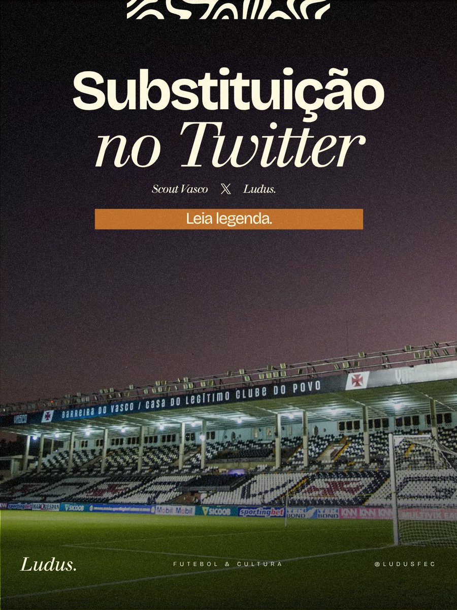 ludusfec's tweet photo. Se você chegou até aqui pelos tweets antigos, sabe que esta conta nasceu de outra coisa. O Scout Vasco era uma página de análises sobre o Vasco da Gama, boa no que fazia, honesta com o que propunha. Mas o futebol é maior do que qualquer clube, e as histórias que ficam para sempre raramente cabem numa tabela de desempenho.

Esta conta passa, a partir de agora, a ser a Ludus.

Ludus é a palavra latina para jogo: não o resultado, não a tática, não a estatística. O jogo como espaço humano: onde identidades se constroem, onde povos se reconhecem, onde a história acontece sem pedir permissão. É dessa Ludus que vamos falar.

O slogan que vai guiar tudo aqui: "O jogo não acaba quando a bola para." Porque não acaba. O futebol atravessa política, migração, colonialismo, arte, idioma e memória. É sobre isso que a Ludus existe para contar.

Esta não é uma mudança de equipe com troca de nome. O Vasco Scout e a Ludus são projetos diferentes, com origens diferentes. O que acontece aqui é uma integração:  Scout Vasco e Ludus e se reúnem numa nova diretoria, com um projeto editorial novo, uma identidade visual nova e um compromisso que já estava no nome antes de começar.
Os tweets antigos vão continuar existindo nesta linha do tempo por um tempo. Não apagamos o que fomos, mas o que vem agora é outra coisa.

Bem-vindo à Ludus.