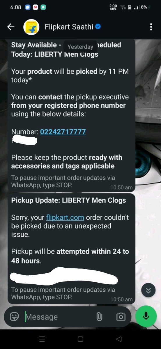 YeahIamSahil's tweet photo. Hey @FlipkartSupport, ur delivery agent at Mabbi, Darbhanga is running scam For 3 days your hub forged Customer Unavailable statuses without calling. Today the agent called, got angry when asked to wait till college hours ended &amp; CANCELLED my return Order ID: OD338194029481668100 https://t.co/VsUh0mYycF