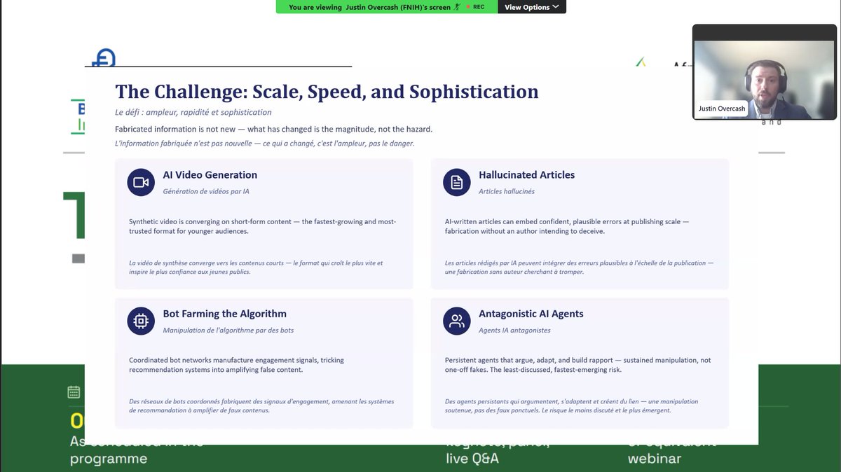 AfricaGeneBio's tweet photo. Currently ongoing presented by Dr. Justin Overcash where he is discussing AI-generated content, deepfakes, algorithms, bots, platform dynamics,  and detection tools.

Join us here: https://t.co/Y1AdyuCYEo

#bots #scicom #AI #deepfakes #misinformation #TruthUnderTheMicroscope https://t.co/tbxMRzNAU5