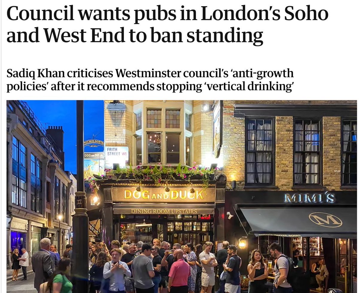 RobertJenrick's tweet photo. A Tory Council is banning people from standing while drinking. Supposedly forcing people to sit when drinking at the pub will curb “excessive drinking”.

What a load of crap. Can these councils not focus on collecting bins or cleaning the streets? Politically correct rubbish like this is why so many people gave up on a “Conservative” Party that will just never change.