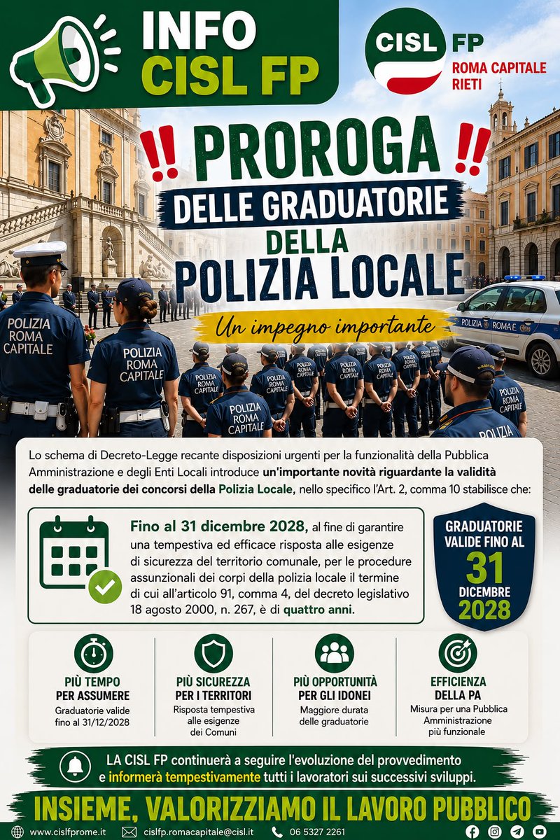 cisl_fplazio's tweet photo. 🚔 #PoliziaLocale. #Proroga della validità delle #graduatorie: un risultato importante per gli #idonei dei #concorsi!
Le info nella nostra locandina 👇
#ilmiolavorovale #concorsopubblico #assunzioni https://t.co/GyejlTkFHp