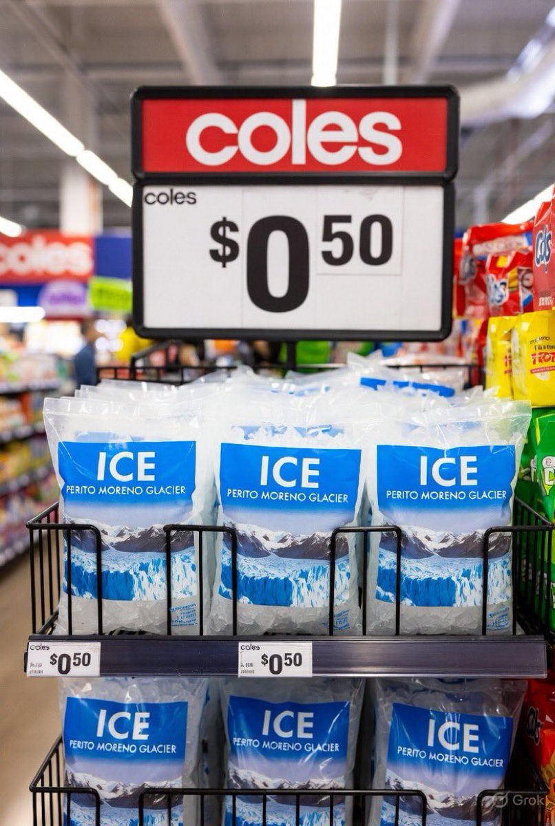 MiltonFriedom5's tweet photo. En el super de Australia ya puedo comprar hielo del Perito Moreno gracias a la ley del Javito. https://t.co/yGlolwysRY