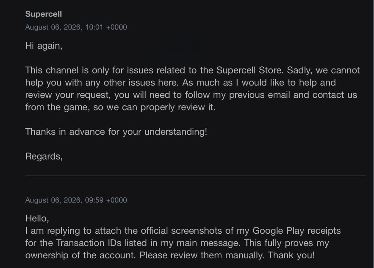 KING_IRQ's tweet photo. @supercell This is how @Supercell treats elite players! I sent my official financial receipts, and they replied4times using the EXACT same copy-pasted template at (10:01, 11:59, 12:29) without even reading! Pure code-level laziness.Fix it!Tag: #YULRUU99C@Frank_Supercell #FixSupercellSupport https://t.co/q7BJjZ3gLG