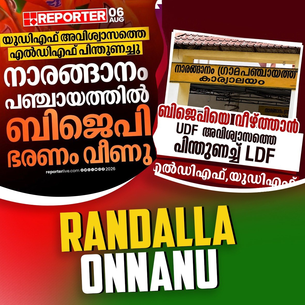 RajeevRC_X's tweet photo. I said this after the Assembly elections 

The next election in Keralam will be a direct contest between the BJP/NDA and the Congress-CPM INDI Alliance.

Events since then have only proved it right.

The Congress and the CPM joined together to topple the BJP governance in Naranganam Grama Panchayat. 

The BJP/NDA's rapid growth has forced them to abandon decades of pretending to be political rivals.

They know the BJP/NDA is the only real alternative in Keralam.

Malayalees can now see the truth for themselves.

CPM and Congress: Randalla, Onnanu!

#APAKADAMPolitics
