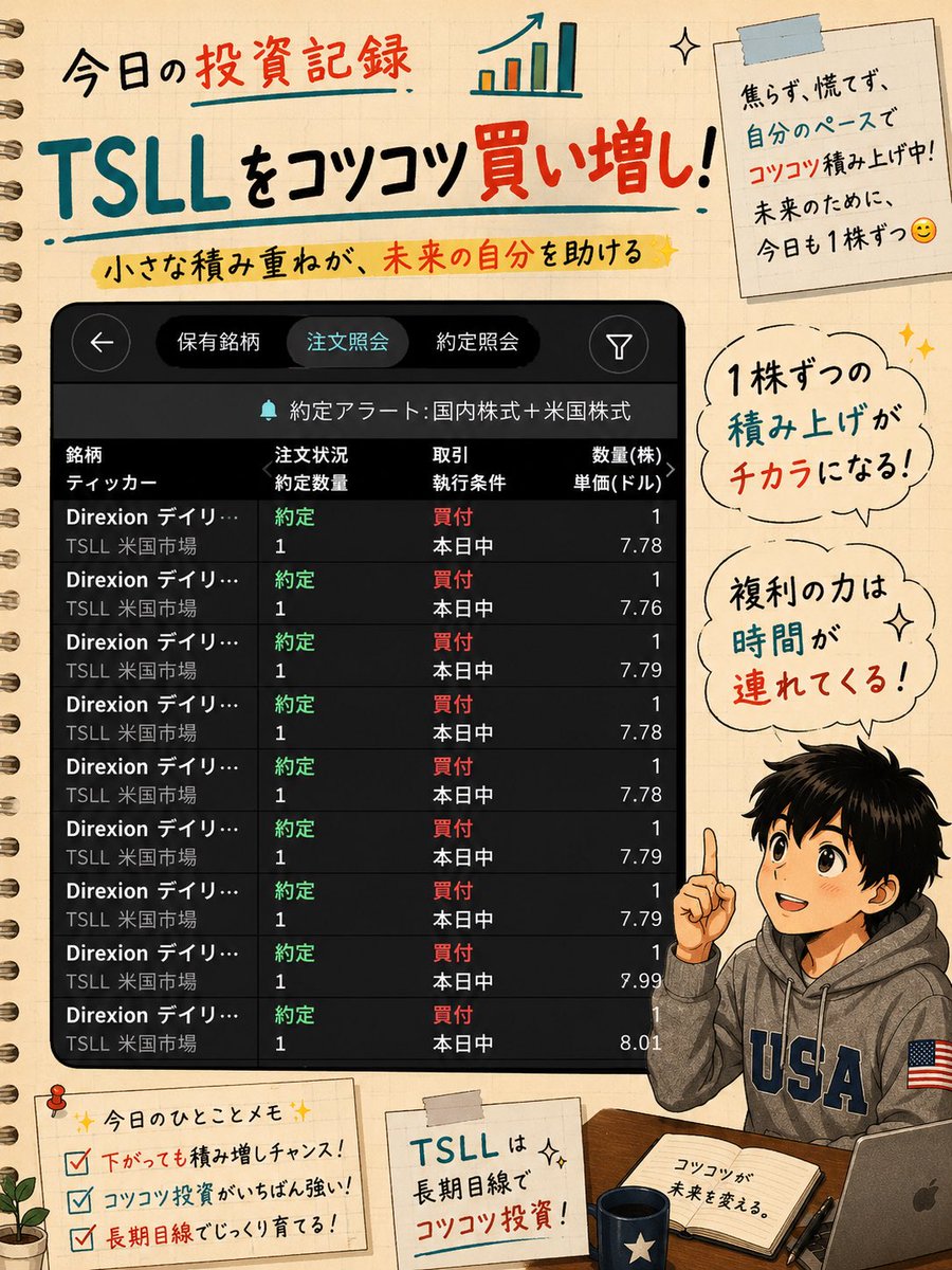 YuruUSIncome's tweet photo. TSLL、少しずつ買い増し中📈🇺🇸

チャートだけ見ると、
まだ強気にはなれない💦

こういう時こそ
焦らずコツコツ拾っています。

天井は誰にも分からない。
底も分からない。

未来のテスラを信じて、
今日も積み上げ😊

みなさんなら、
TSLLこの水準で買い増ししますか？

#TSLL #テスラ #米国株 #投資 https://t.co/wM4cwDiysk