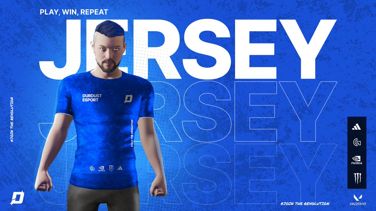 FDesign97's tweet photo. DURDUST — a Valorant esports visual identity concept 🔵

Full brand system: matchday, lineup, jersey reveal (custom 3D) &amp; more.

Built the whole identity from logo to social.

#valorant #esportsdesign https://t.co/bYrty6GEps