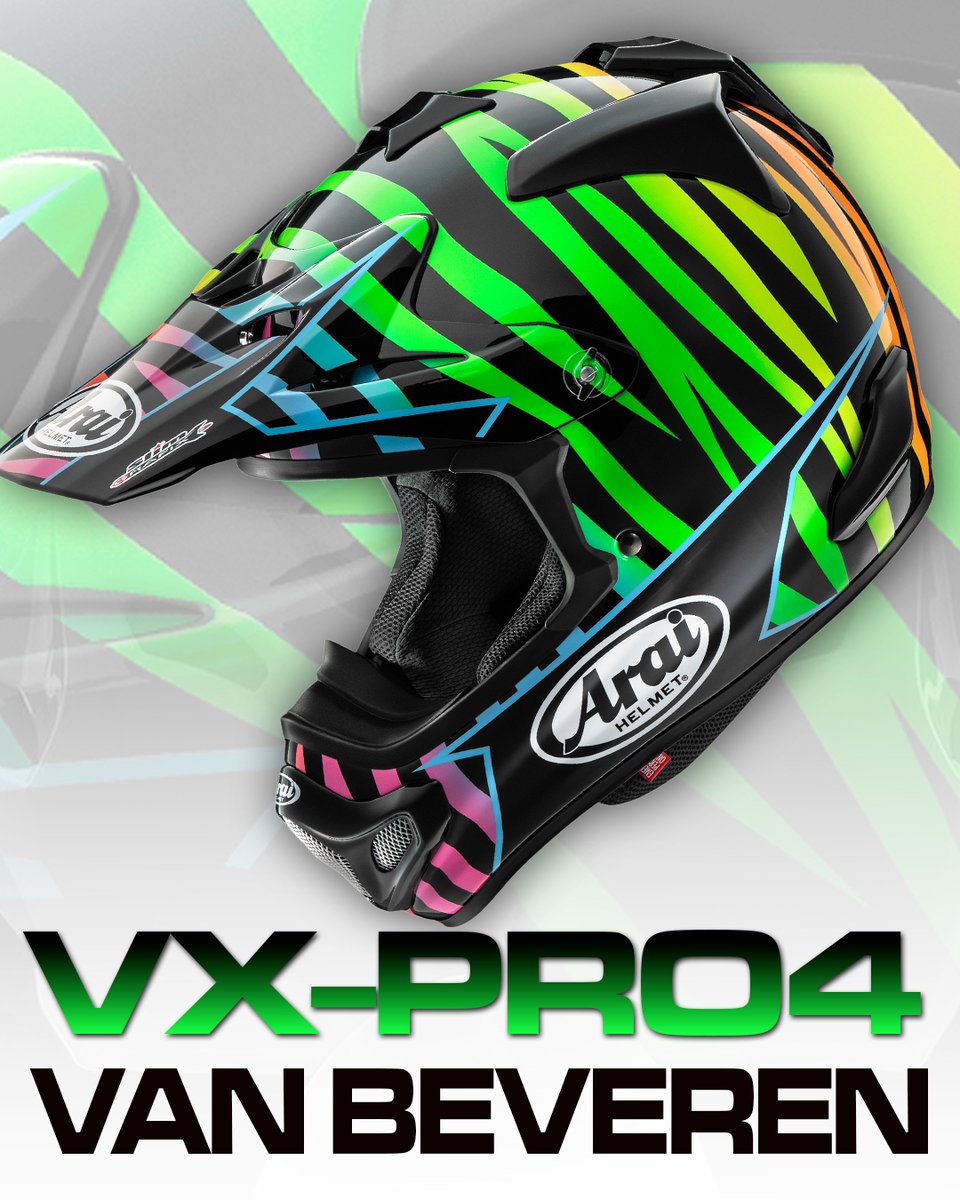 AraiAmericas's tweet photo. Meet the Arai VX-PRO4 in the new Van Beveren replica graphic.
Inspired by rally raid racer Adrien Van Beveren, it pairs his race-day look with Arai’s signature Egg Shaped Form, designed to support Glancing Off.
https://t.co/eX0HUf3uxr.
#Arai #VXPRO4 #VanBeveren https://t.co/Qs4TeRbwNN