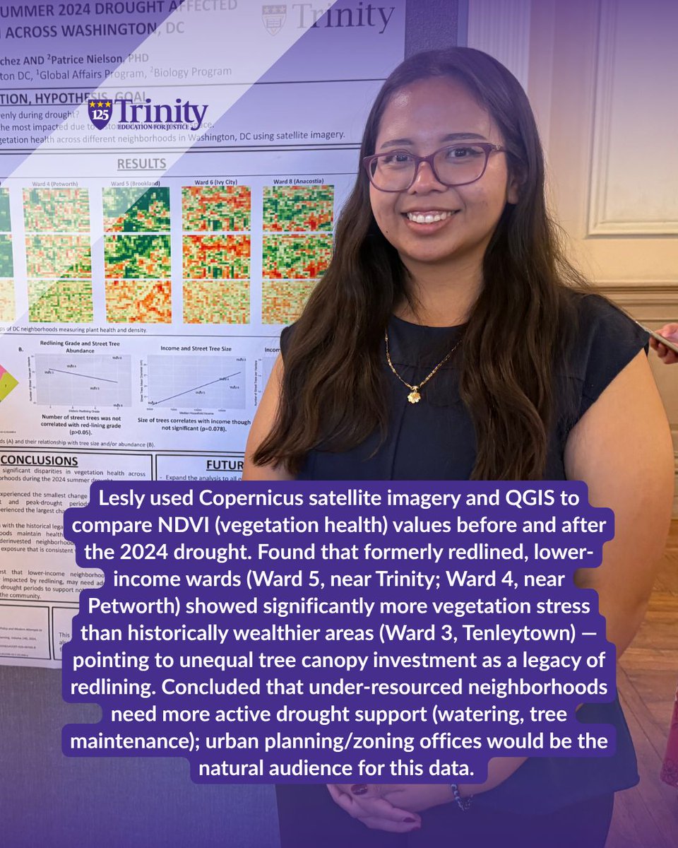 TrinityDC's tweet photo. Meet rising Junior, Lesly Hernandez Sanchez, one of #TrinityDC’s outstanding student researchers for the Summer 2026 program. Swipe through to learn all about her DC neighborhood drought/vegetation study. https://t.co/A0qs6r9GBA