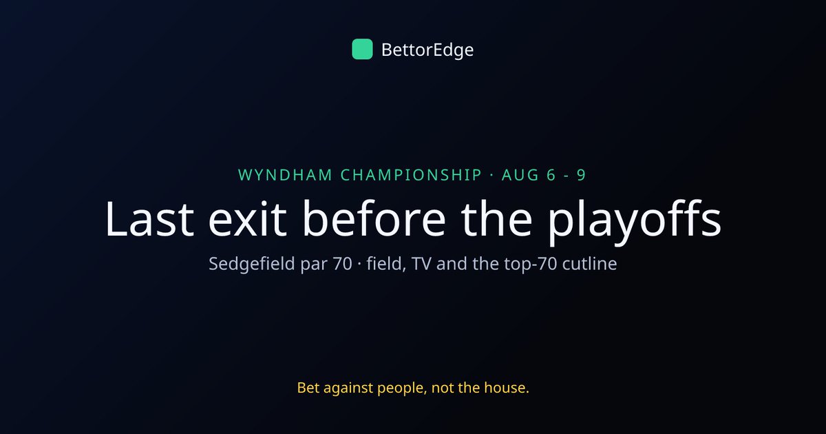 BettorEdge's tweet photo. Round one at Sedgefield today.

Top 70 in FedExCup points move on to the playoffs. Miss it and the season ends Sunday. That one number is the whole tournament.

Everything worth knowing before the first tee time:
https://t.co/gZhpaNBdFc

#PGATour https://t.co/NFzLue5KON