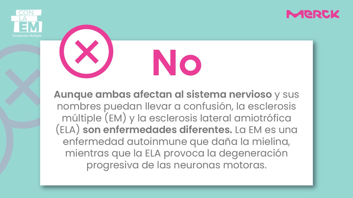 ConLaEM's tweet photo. ¿La #esclerosismúltiple y la ELA son lo mismo? 🤔
Esta es una de las confusiones más frecuentes cuando se habla de enfermedades neurológicas.
Desliza para conocer una de las principales diferencias entre ambas 👉🏼
#ConlaEM #VivirConEM #ELA https://t.co/eB0IQpOZyv