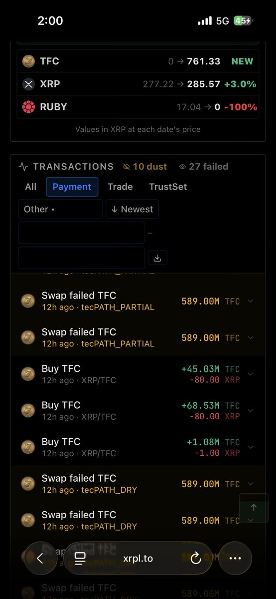TifeWagmi's tweet photo. Why’s the top holder of tfc making 160xrp in buys of a newly launched coin, the fate of the project literally sits on his hands https://t.co/3Vl2GtnzWC