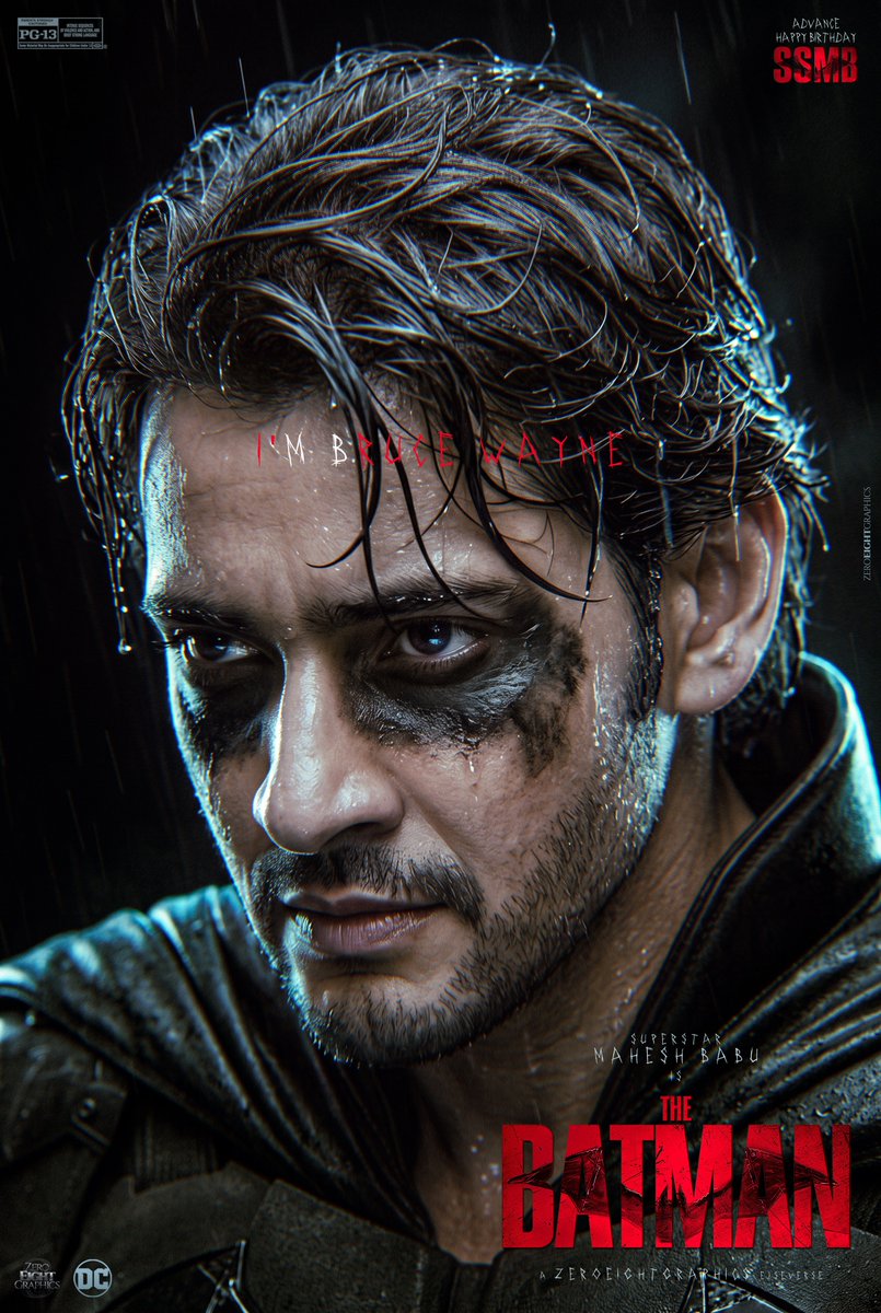 Zero8Graphics's tweet photo. Imagine…

The lights go off.
Rain starts.
“i’ M B atman.” #UnmaskTheTruth 

Presenting you the first poster of #TheBatman x #MaheshBabu from the elseverse of @Zero8Graphics 

No one. I repeat, NO ONE in India can pull off Bruce Wayne like Babu. 🦇

Change my mind. 
@urstrulyMahesh 
#Varanasi