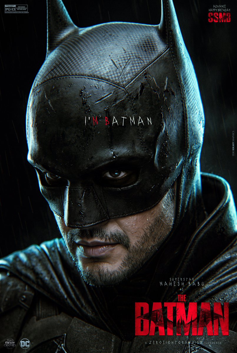 Zero8Graphics's tweet photo. Imagine…

The lights go off.
Rain starts.
“i’ M B atman.” #UnmaskTheTruth 

Presenting you the first poster of #TheBatman x #MaheshBabu from the elseverse of @Zero8Graphics 

No one. I repeat, NO ONE in India can pull off Bruce Wayne like Babu. 🦇

Change my mind. 
@urstrulyMahesh 
#Varanasi