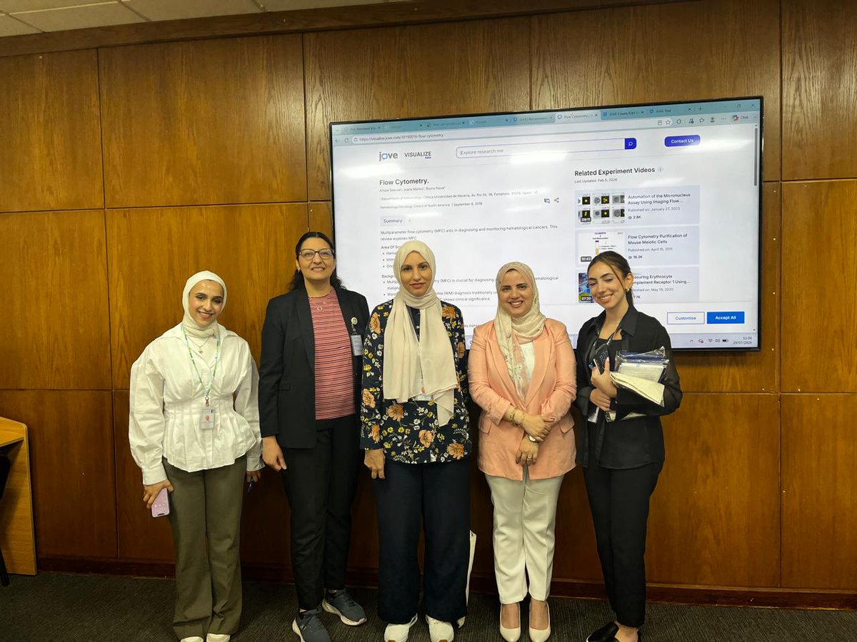 JoVEJournal's tweet photo. Last week, JoVE’s Amani Mohamed Ali led workshops for Pharmacy, Nursing, Pathology &amp; Laboratory Medicine teams at the King Hussein Cancer Center in Jordan, exploring how JoVE supports research and training through engaging video resources. Thank you to everyone who joined! https://t.co/AcIjQv6Z0o