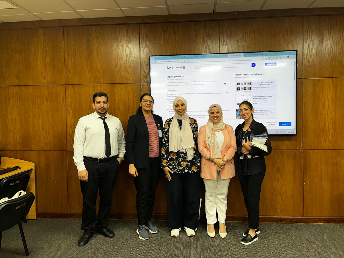 JoVEJournal's tweet photo. Last week, JoVE’s Amani Mohamed Ali led workshops for Pharmacy, Nursing, Pathology &amp; Laboratory Medicine teams at the King Hussein Cancer Center in Jordan, exploring how JoVE supports research and training through engaging video resources. Thank you to everyone who joined! https://t.co/AcIjQv6Z0o