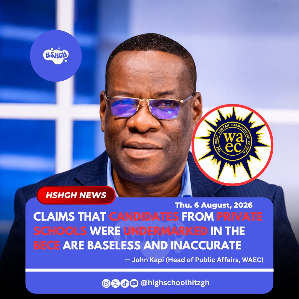 highschoolhitz's tweet photo. WAEC has dismissed claims that candidates from private schools were deliberately undermarked in the 2026 BECE.

#HSHGHNews #BECE2026 #WAEC #EducationNews #HighSchoolHitzGH https://t.co/fzcfIB6Lin