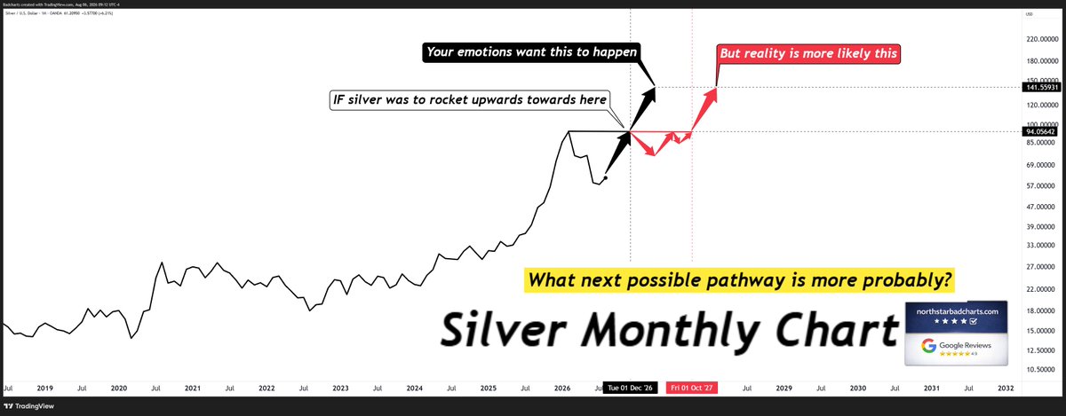 badcharts1's tweet photo. When can silver hit $250 and above?

If you want to be truly honest with yourself...

This is what a logical analysis of silver looks like.