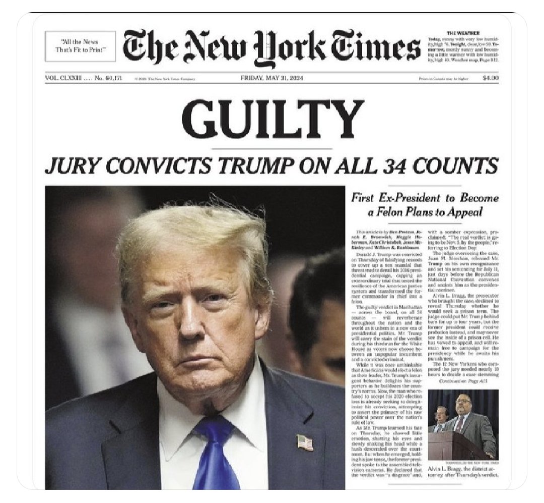FrankAmari2's tweet photo. @PressSec Someone who's been convicted of 34 counts of FRAUD resides in the White House, Karoline. https://t.co/YY0UOXCpX0