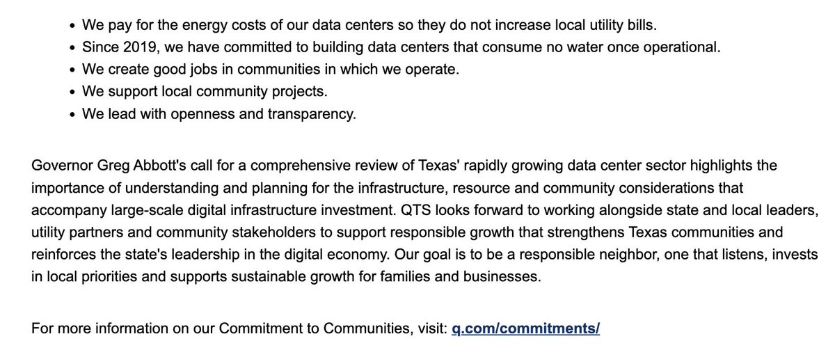 bradj_TX's tweet photo. Inbox: QTS Data Centers, "one of the world's largest data center operators and a long-term investor in Texas," announces support for @GregAbbott_TX's audit directive issued earlier this week that will pause the current pace of batch zero. #txlege https://t.co/xD18MGhhz1