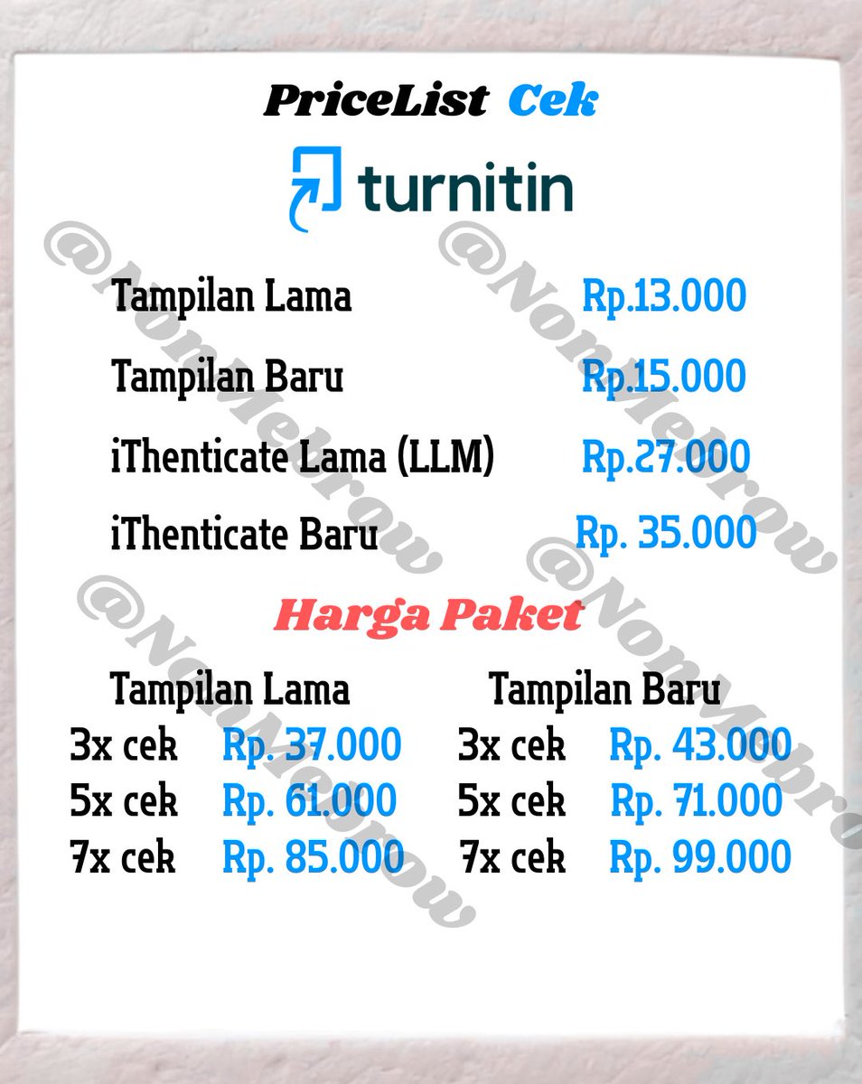Mchlchen's tweet photo. haii guys, ready cek turnitin dan cek ai, ini untuk pl nya yaa! 
yang mau cek langsung wa ke : https://t.co/1NauCl5Aap

#turnitin #jokitugas #ithenticate #cekai #ai #quillbot #gptzero https://t.co/tIG5CYkW6Y