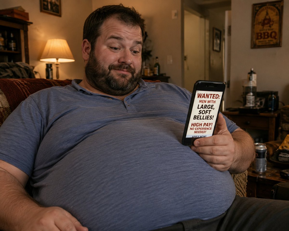BulkBeneath's tweet photo. The ad said: “Large belly wanted. High pay.”
He didn’t realize it was for a royal position. 👑
#WeightGain #Transformation #FatArt https://t.co/cHxLSselB0