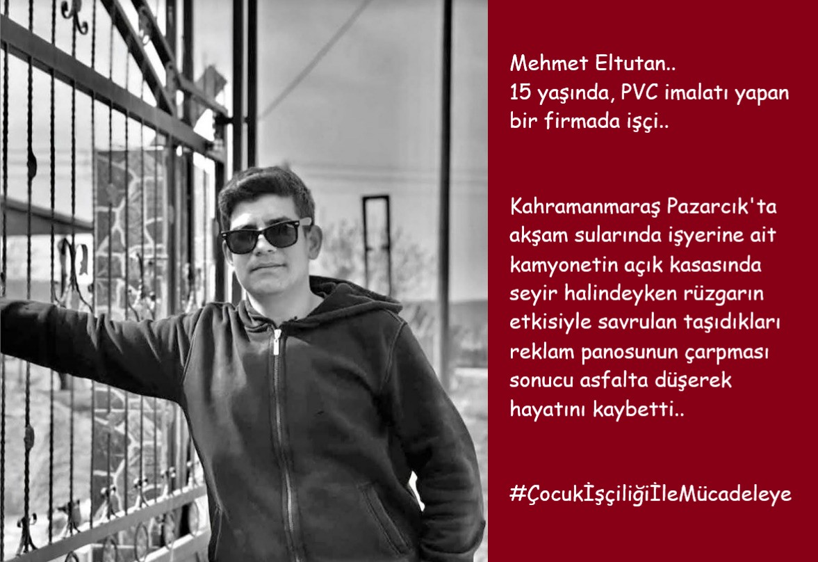 isigmeclisi's tweet photo. Mehmet Eltutan..
15 yaşında, PVC imalatı yapan bir firmada işçi..
Kahramanmaraş Pazarcık'ta akşam sularında işyerine ait kamyonetin açık kasasında seyir halindeyken rüzgarın etkisiyle savrulan taşıdıkları reklam panosunun çarpması sonucu asfalta düşerek hayatını kaybetti..
v/Yerel Haberler
#ÇocukİşçiliğiİleMücadeleye