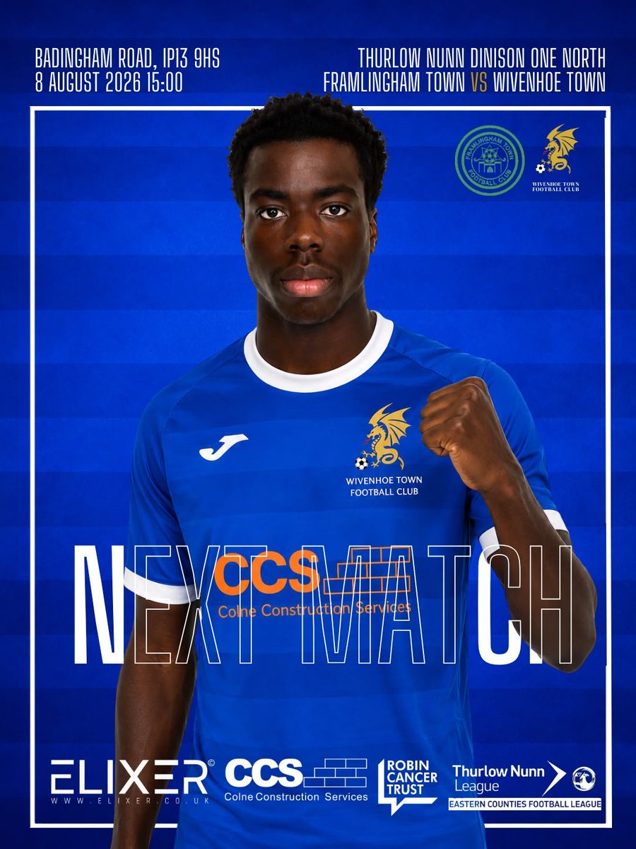 wivenhoetown_fc's tweet photo. ⚪🔵🐉 NEXT GAME!🐉🔵⚪

Wivenhoe Town head to Framlingham Town on Saturday in the Thurlow Nunn First Division North - Kick off 3pm

Dragons aiming to maintain their positive start to the season but face a big test against a home side always in contention at the top of the League https://t.co/KGFIJfaMIX
