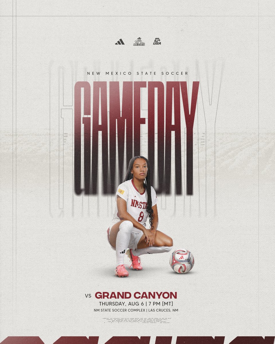 NMStateWSOC's tweet photo. Time to go to work! 🗣️

🆚 GCU
⏰ 7 p.m. 
📍 Las Cruces, N.M.
🎨 2026 NM State Soccer Poster Pick-Up! 

#AggieUp https://t.co/BRXkJgGoG1