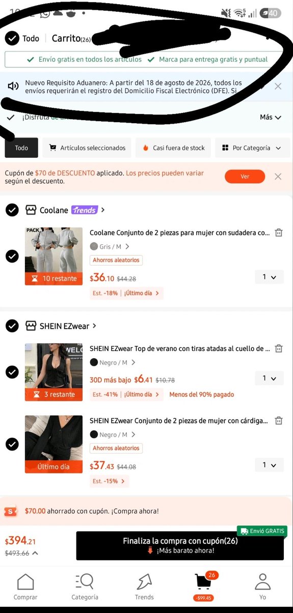 _is_mena_'s tweet photo. @Hechiceras11 @intakturro Cuando entras a shein te aparece el aviso antes de realizar la compra en la parte superior del carrito asi que a la única que hacen cornuda aca es a vos jajsjs https://t.co/EWLf6itvAz
