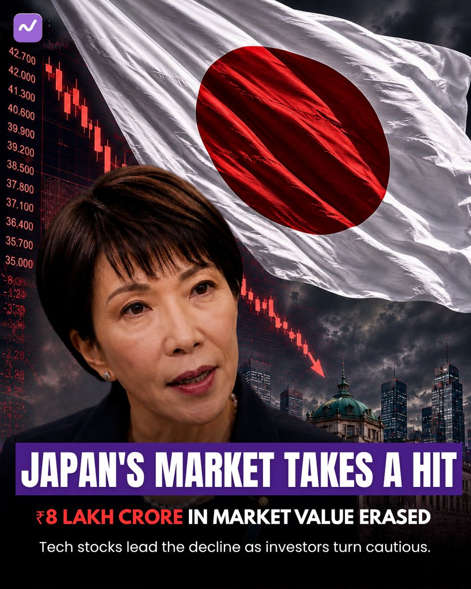 StockBazaarHQ's tweet photo. 🇯🇵 Japan's Nikkei 225 fell sharply, erasing nearly ₹8 lakh crore in market value as tech and semiconductor stocks came under pressure.

#Japan #Nikkei225 #StockMarket #MarketNews #Finance #Investing https://t.co/6bpDFUrQQH