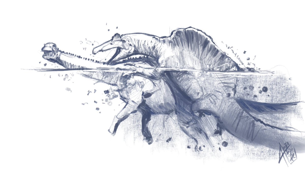 heitoresco's tweet photo. It's not like Spinosaurus would be hunting sauropods out there, but in a river crossing, where it would have an advantage in swimming, who knows, it might risk taking a bite? https://t.co/IgV3evxr3q
