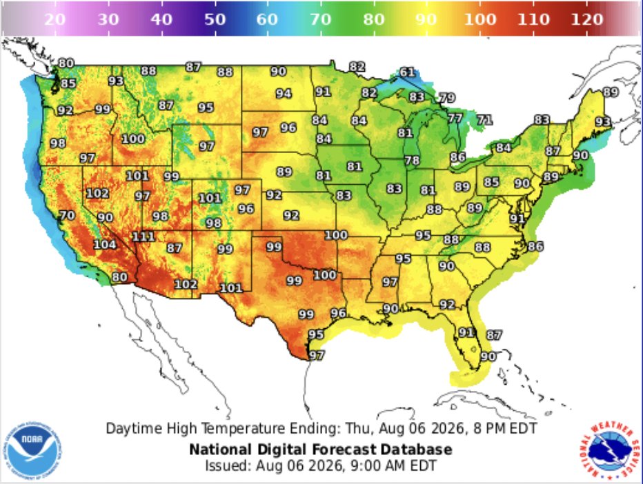 FarmPolicy's tweet photo. 1/ Ag weather highlights from the @usda_oce, Aug. 6:
On the #Plains, some #rain lingers across Kansas, in the vicinity of a weakening cold front. Hot, dry conditions persist across the southern Plains, while #heat returns across the northern Plains.
https://t.co/cK4yxTOsgW https://t.co/r2ytwuq5PL