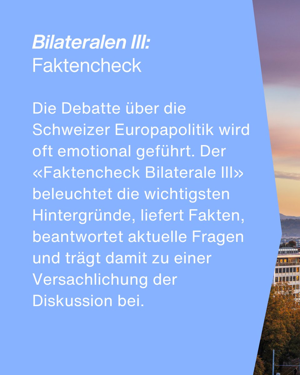 economiesuisse's tweet photo. Bilaterale III: Fakten statt Emotionen

Die Debatte über die Schweizer Europapolitik wird oft emotional geführt. Umso wichtiger sind fundierte Informationen und eine sachliche Auseinandersetzung.
 
Unser Faktencheck beleuchtet die wichtigsten Hintergründe, ordnet aktuelle Entwicklungen ein und beantwortet zentrale Fragen zu den Bilateralen III. 
 
🔗Zum Faktencheck ➡️ https://t.co/zvUGidm1yv