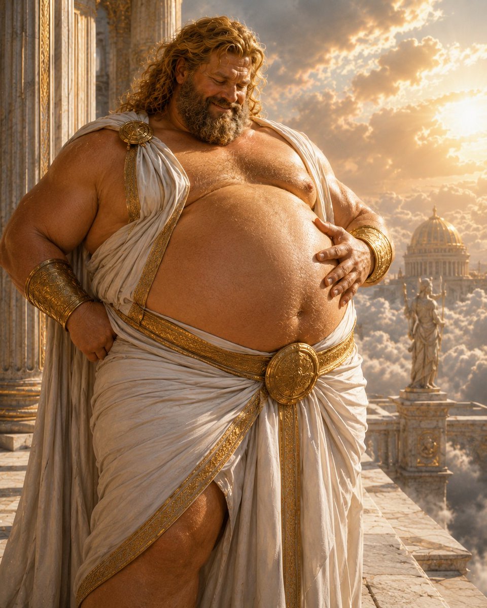 BulkBeneath's tweet photo. The thunder god ruled the sky with absolute power.
Then the feast began to rule him. ���
#WeightGain #Transformation #FantasyArt https://t.co/aVmk15uREH