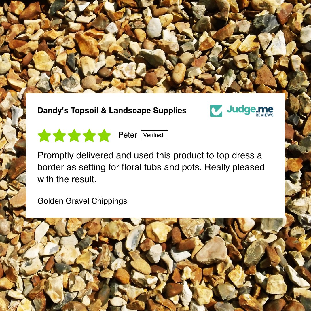 DandysTopsoil's tweet photo. 5 star review Golden Gravel 20mm ⭐️⭐️⭐️⭐️⭐️
"Promptly delivered and used this product to top dress a border as setting for floral tubs and pots. Really pleased with the result."
https://t.co/ofEpafWuQH
01244280008 | Dandy's, Sealand Road, Chester, CH1 6BS
#Reviews #Dandys #5Stars #ThankYou #Feedback #Gardening #Landscaping #RockSaltSupplies #CoalandLogs #Topsoil #Compost #Gravel #Bark #Mulch #Sand #Paving #Fencing
See less