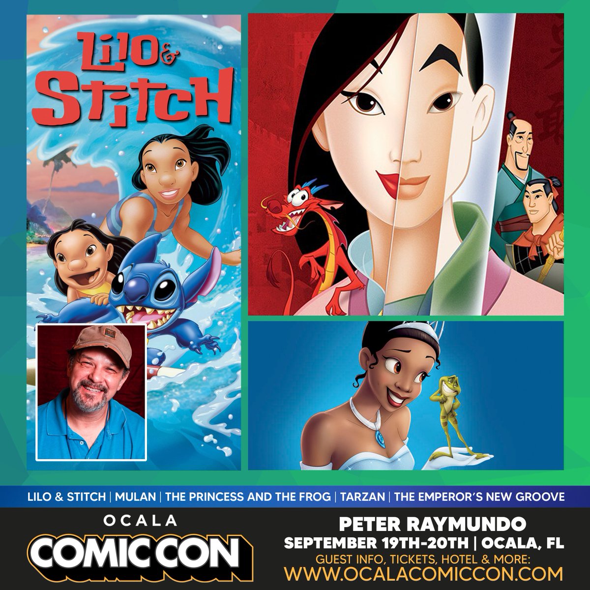OcalaComicCon's tweet photo. Peter Raymundo will be a guest at the September 19-20, 2026 Ocala Comic Con in Ocala, Florida!

Peter is a professional Animator, Illustrator, and Writer. He worked on classic films such as Lilo &amp; Stitch, Mulan, The Princess and the Frog, Tarzan, &amp; so much more! https://t.co/s5uTWRbBCD