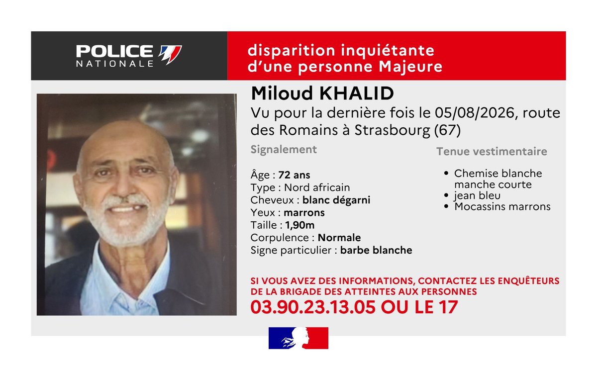 PoliceNat67's tweet photo. #APPELATEMOINS |
Disparition inquiétante à Strasbourg (67) d'une personne majeure.

Toutes les informations en pièce jointe.
 
Si vous avez des informations, contactez les enquêteurs de la brigade des atteintes aux personnes au 03.90.23.13.05 / 17.

Merci pour vos partages. https://t.co/deT340bCK0
