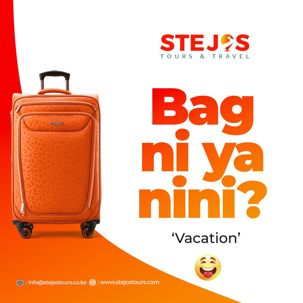 Stejos_Tours's tweet photo. Swali moja tu: Bag ni ya nini kama si Vacation? 🤭

Stop letting that suitcase gather dust in the wardrobe. Whether it’s a quick beach getaway in Diani or a safari in Mara, we are ready to pack your itinerary.

Where is your bag heading next?

#WataliiNiSisi #TembeaKenya https://t.co/ndz3Ta4ndl