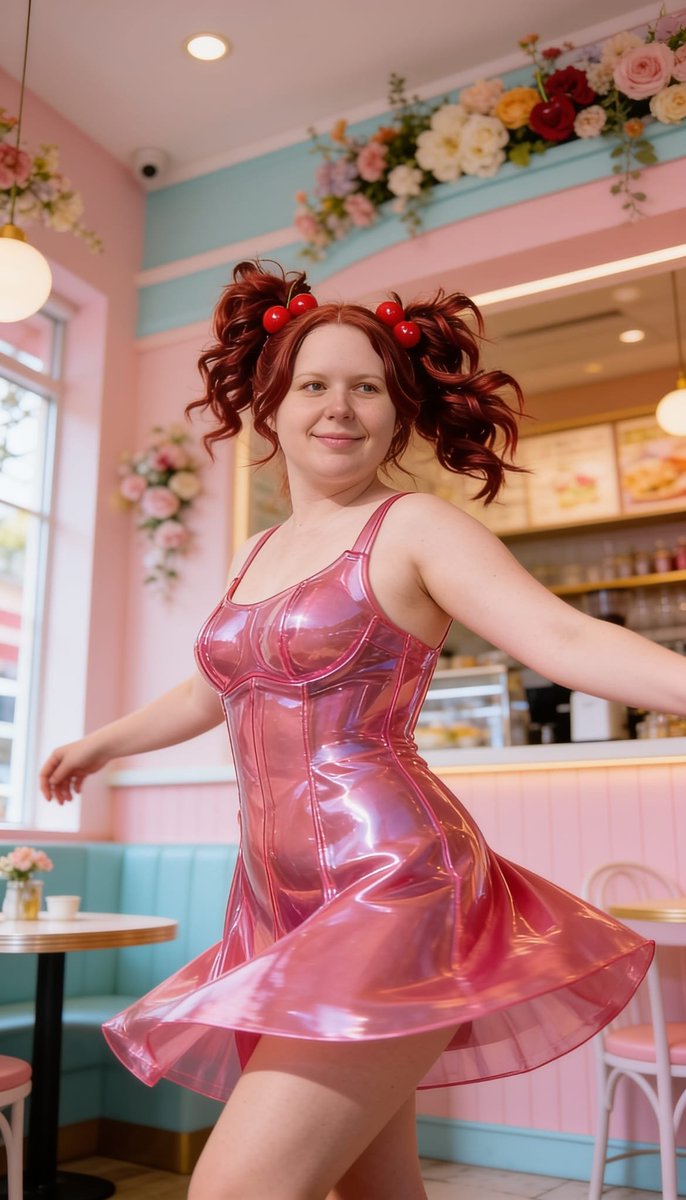Lizzy1262629's tweet photo. Feeling bright and shiny in my pink holographic PVC dress at the cute cafe! 🩷✨ Soft smile, cherry pigtails and glossy vibes ✨
#PinkPVC #HoloDress #ShinyFashion #KinkyCute #GlossyFashion #PVCSet #PlayfulLook #ShinyPlastic #CafeVibes https://t.co/m5zWbSlDDn