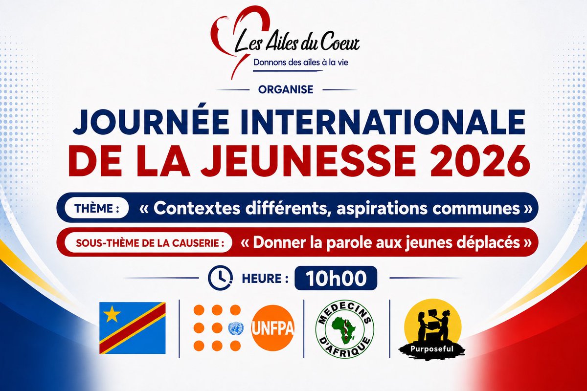 onglact's tweet photo. Tanganyika: Ce vendredi 07.08.2026 Les Ailes du Cœur Tanganyika et ses partenaires @UNFPARDC_ @Purposeful_org donnent rendez-vous aux jeunes du camps de déplacés de RUGIGI, dans le village de Lukwangulo. https://t.co/p3MMRWW0iH