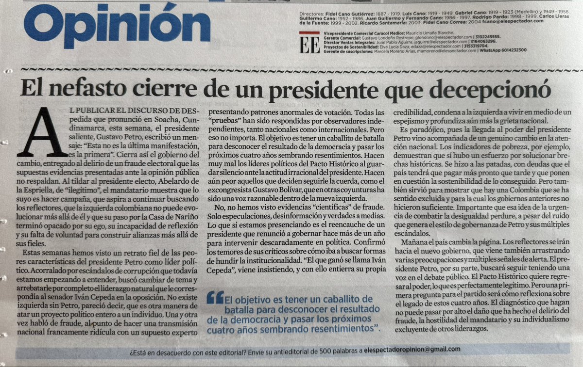 jdlaverde9's tweet photo. El editorial de hoy de El Espectador. https://t.co/YL72Tho5DE