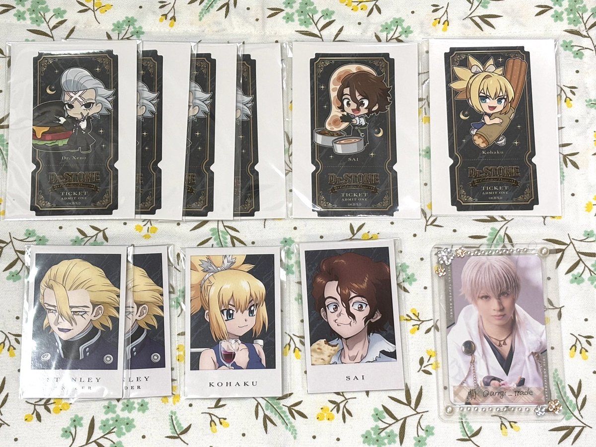 arrgi_trade's tweet photo. 【交換/譲渡】Dr.STONE アモカフェ チケット風ステッカー ミニアクリルスタンド

譲
ステッカー：☆ゼノ.コハク.〇SAI
アクスタ：☆スタンリー.☆ゼノ.コハク.大樹
ビジュカ：☆スタンリー.コハク.☆SAI

求
ス：ゲン1.龍水〜2
ア：羽京1.SAI1.*司1
ビ：羽京1.龍水1.ゲン1
定価+送料

詳細→ https://t.co/bVghqFW7if