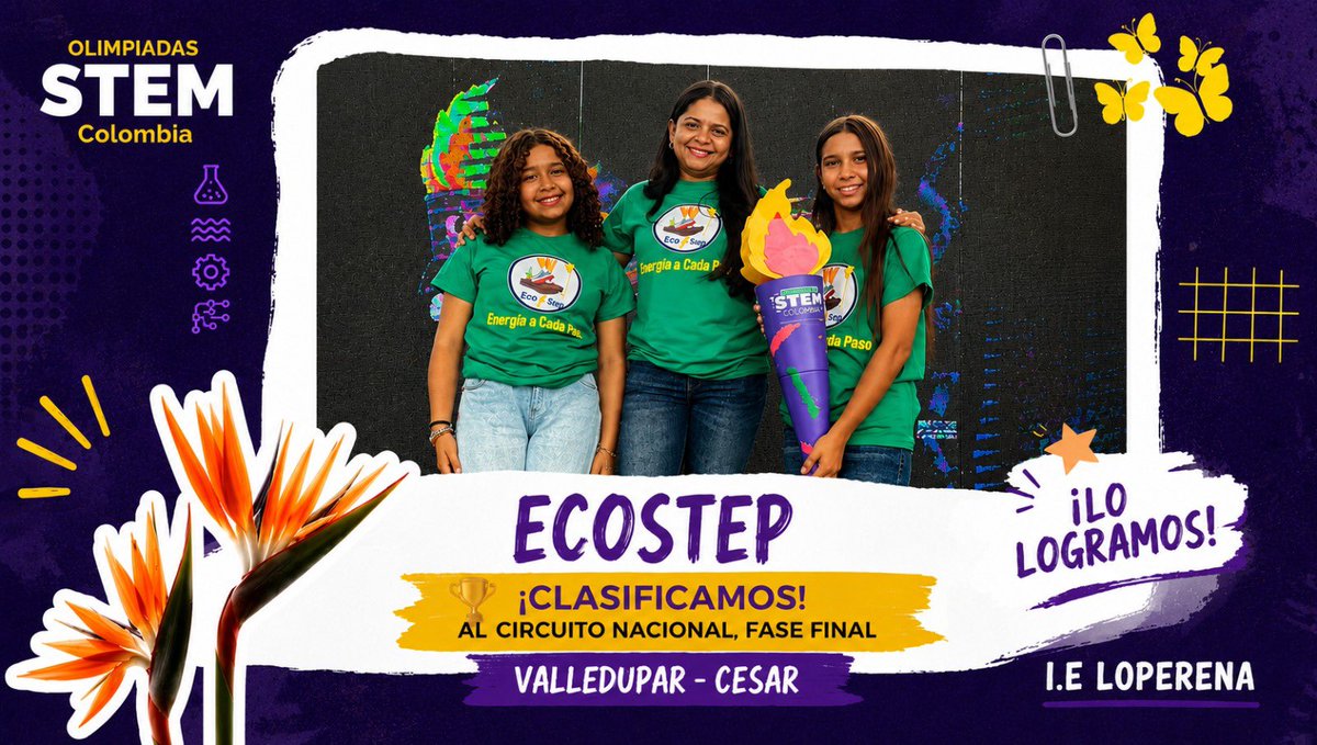 GONZALOQUIROZM's tweet photo. Lo logramos. El Colegio Loperena de Valledupar, ha clasificado a la final de las Olimpiadas STEM, organizado por el MEN. Entre más de 1000 proyectos, ya está entre los 60 mejores proyectos seleccionados. Felicitaciones para la docente líder Cindy Rosales y las estudiantes Maybeth Jácome Domínguez 
Karla Isabella Suárez Guerra, grado Octavo. “Proyecto ECOSTEP. Energía paso a paso”. Educacion de calidad.✍️
