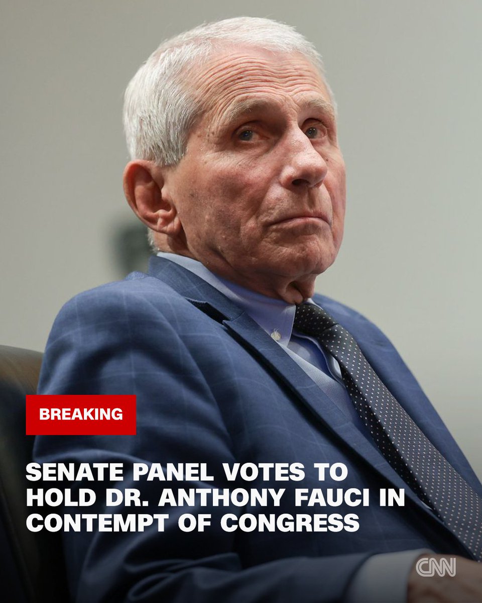cnnbrk's tweet photo. Senate panel votes to hold Dr. Anthony Fauci in contempt of Congress over invoking the Fifth Amendment in a hearing on Covid-19. Follow live updates. https://t.co/gf4KgSaUge https://t.co/f8xnQ9S1id