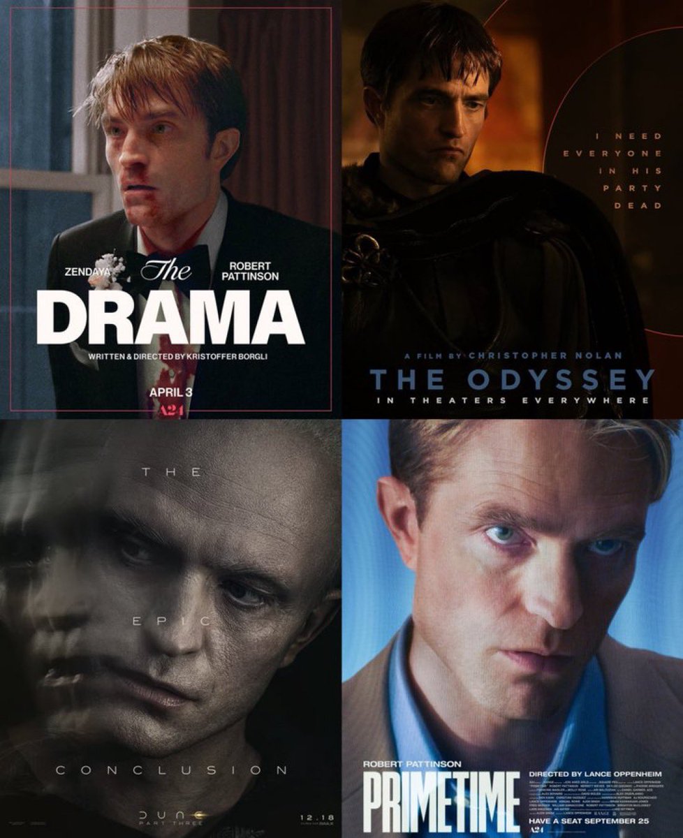 Kulturlesite_'s tweet photo. L’année exceptionnelle de Robert Pattinson 🤯

▫️THE DRAMA
▫️L’ODYSSÉE
▫️PRIMETIME
▫️DUNE 3 

Et pendant ce temps il prépare « THE BATMAN PART II » 😭 https://t.co/vGueo6F5hi